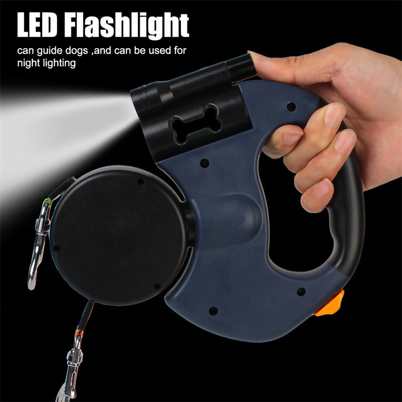 Retractable Dual Dog Leash with Flashlight