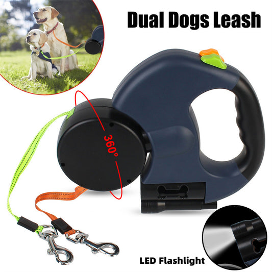 Retractable Dual Dog Leash with Flashlight
